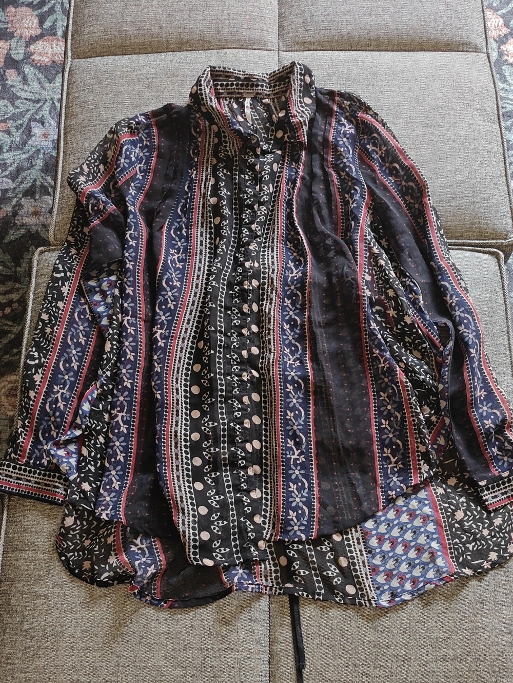 Free People Black & Navy Patterned Button-Up Tunic
